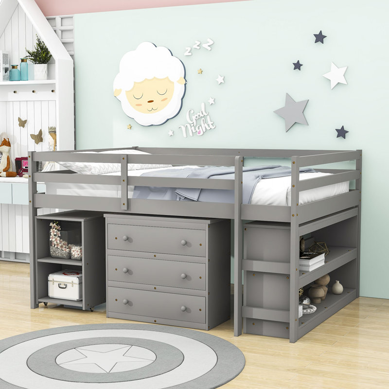 Englas Kids Full Loft Bed with Drawers, Gray