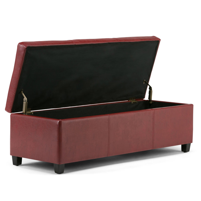 Banc rembourré avec rangement en mousse à haute densité de 48 po Avalon, Similicuir rouge