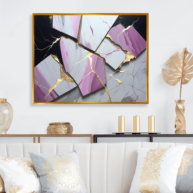 «Abstract Geode Pink II», reproduction sur toile, L 40 po x H 30 po, Toile avec cadre flottant or