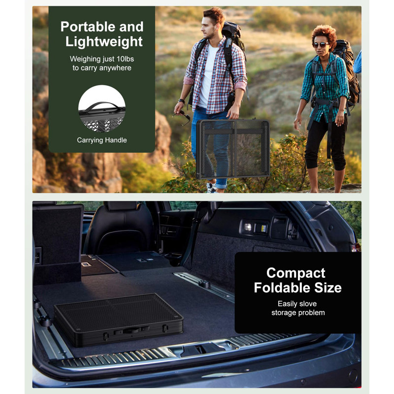 Foldable Grill Table With Mesh Desktop, 200Lbs 3Ft Portable Folding Table, Height Adjustable Metal Table