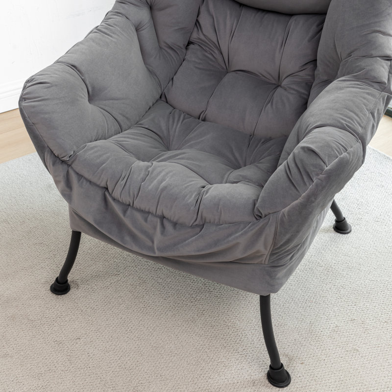 Upholstered Lazy Chair with Ottoman,Modern Comfy Lounge Sofa Chair with Armrest and a Side Pocket, Charcol Fabric