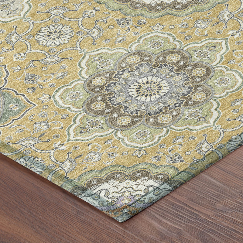 Machine Washable Indoor/Outdoor Chantille ACN2667 Global Rug, 1'8" x 2'6", Gold