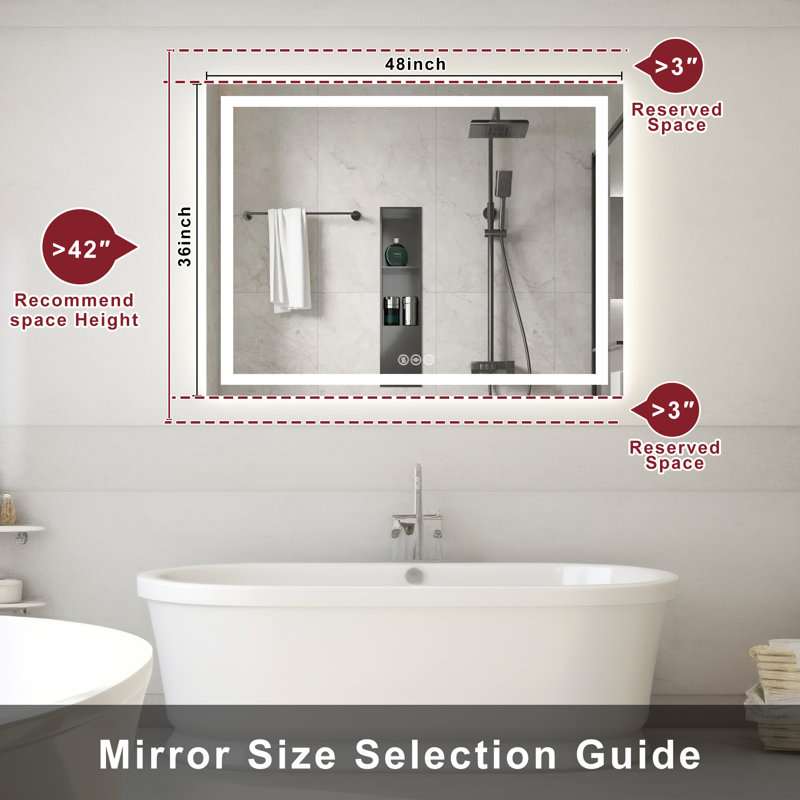 3-Color Temperature Anti-fog LED Bathroom Mirror with Backlight and Front Light, Tempered Glass Vanity Mirror, Rohs and CRU Compliant