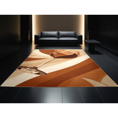 Tapis chic et luxueux en verre Templeton lavable à la machine en brun - reliure beige