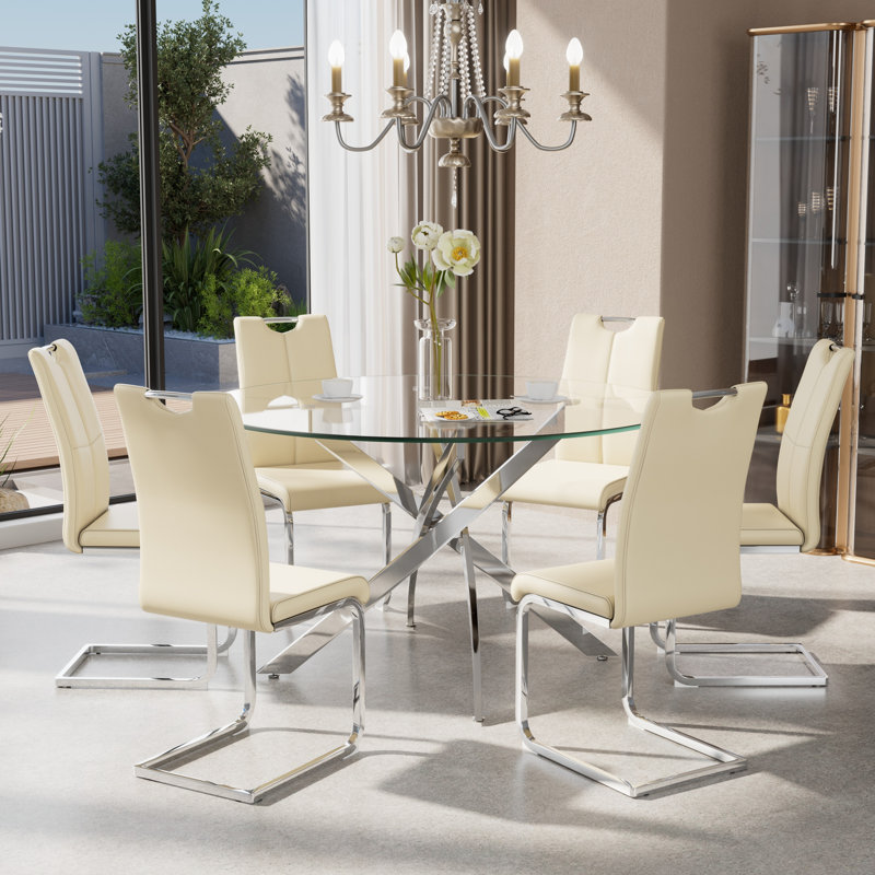 Ensemble de salle à manger 7 pièces, H 29,5 po x L 47,2 po x l 47,2 po, Jaune, Argent