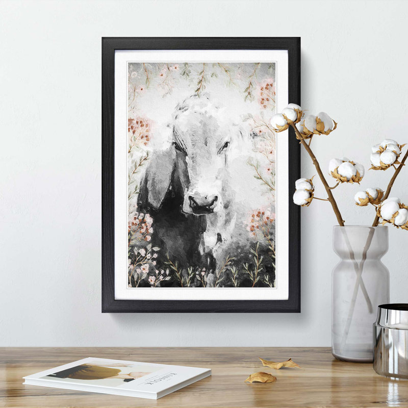 Jersey Cow in the Meadow - Picture Frame Painting Print, 48cm H x 36cm W x 2cm D, Black Framed