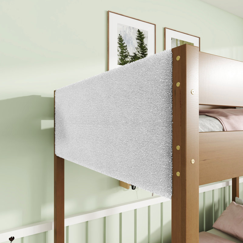 Lit simple au-dessus d'un lit superposé avec revêtement chaleureux - base en bois d'hévéa, traverses, grand dessous de lit, revêtement en molleton