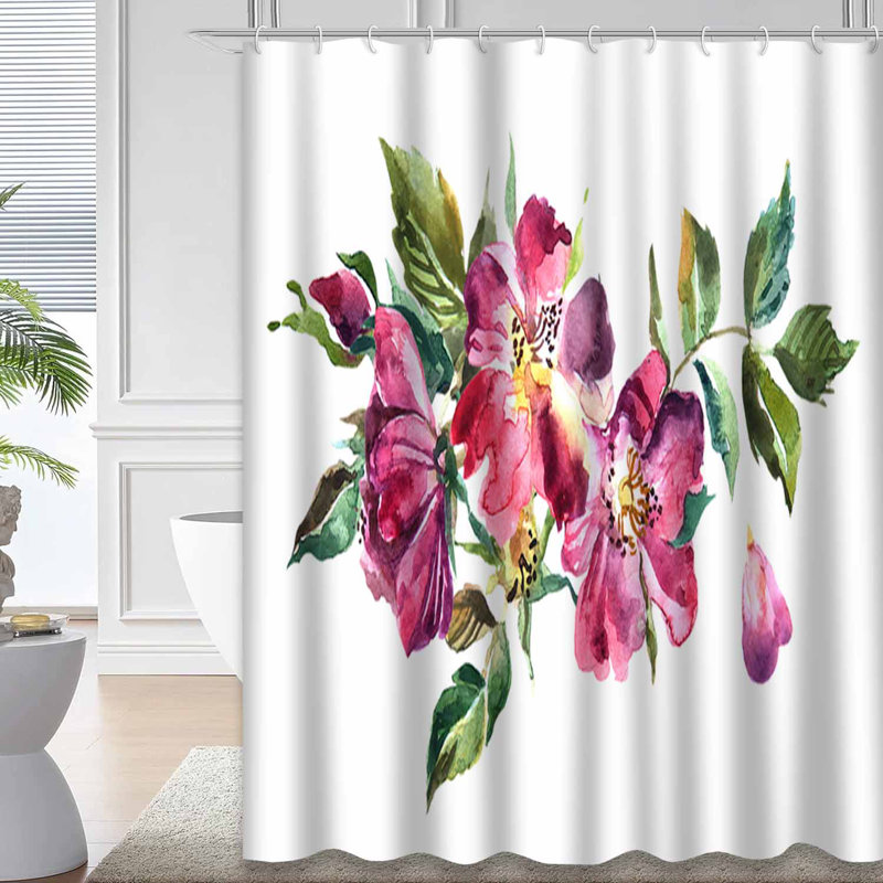 Rideau de douche rose imperméable, rideaux de douche pour la salle de bain avec 12 crochets, 72" L x 72" W