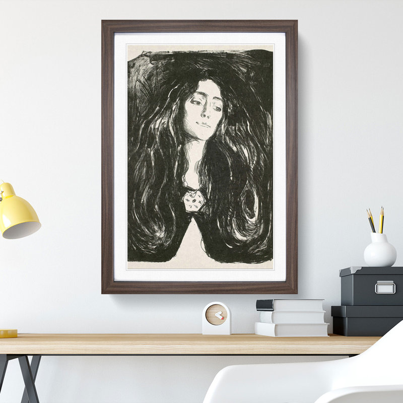 The Brooch Eva Mudocci by Edvard Munch - Picture Frame Painting, Walnut Framed, 48cm H x 36cm W x 2cm D