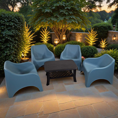 SAVONA Coffee Table with 4 VERONA RELAX Chairs Set Aqua Blue