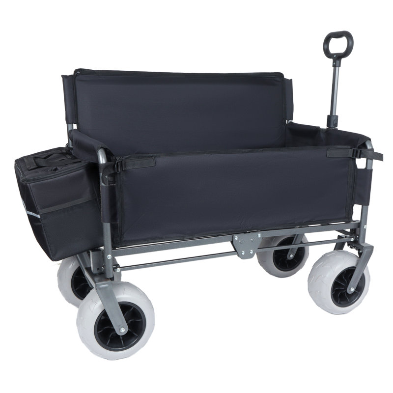 Chariot pliant 3-en-1 avec siège de banc - Protection brevetée, capacité de 500 lb, pneus de plage de 9 po x 4 po pour le camping et la plage