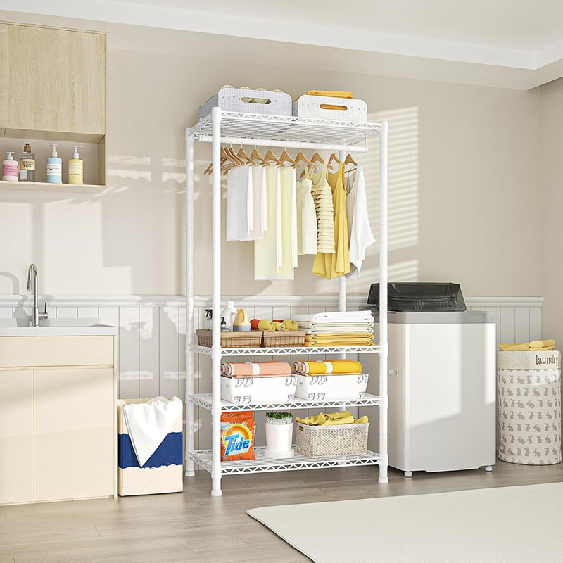 Armoire autoportante robuste - Support à vêtements portatif à 4 niveaux et organisateur pour petits espaces [Blanc] - [Métal / Moderne / Autoportant]