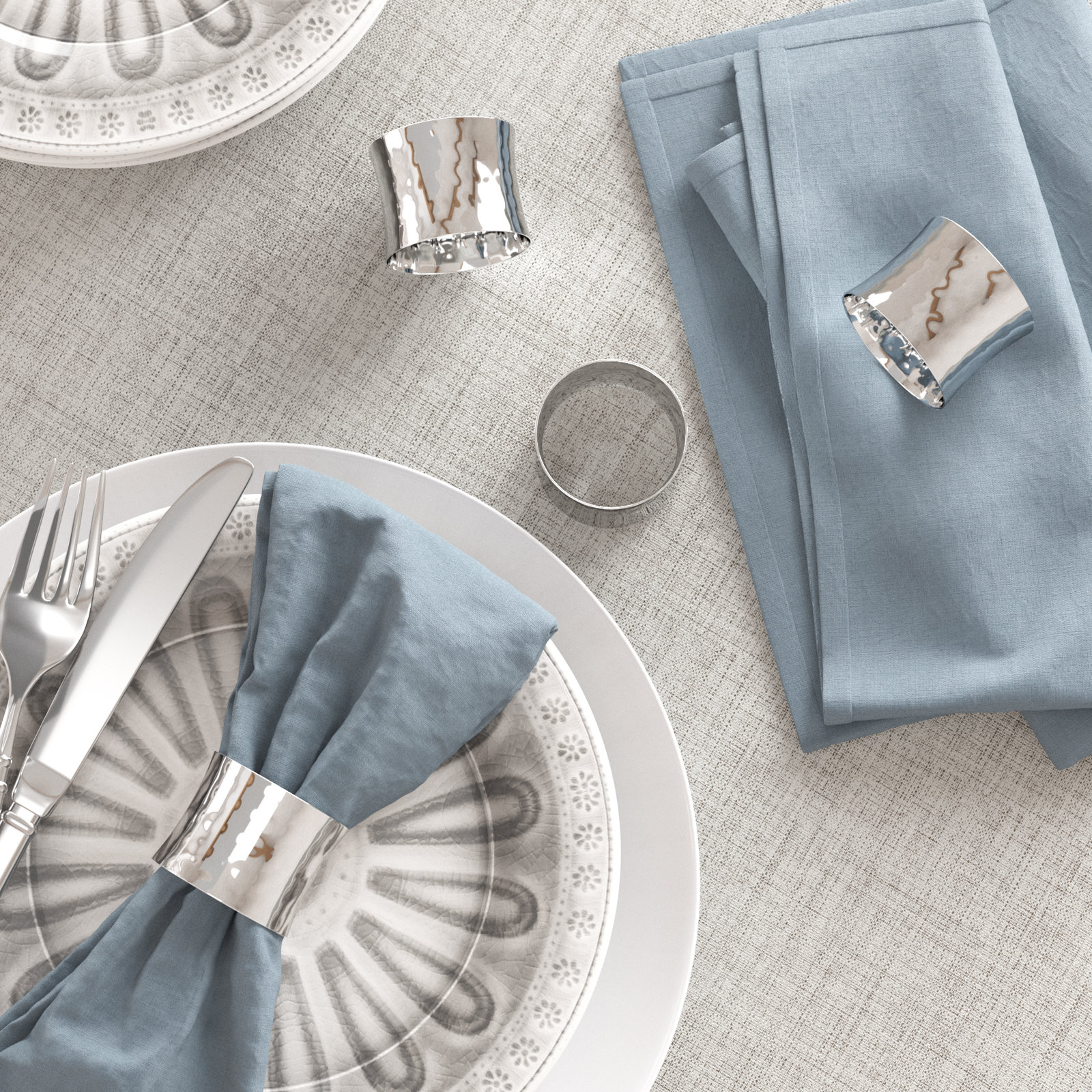 George Hammered Concave Napkin Ring Set