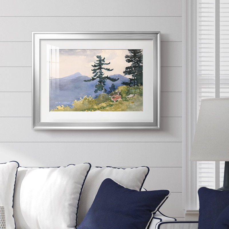 «Deer in the Adirondacks-Winslow Homer», reproduction encadrée avec passe-partout et verre - 1889, 18,5 x 24,5, Argent