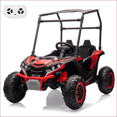 24V Kids Ride On UTV, 2 Seater 4WD Electric Truck with Sun Shade, Remote Control, Led Lights, 4 Shock Absorbers,3 Speeds,Horn, and Music Player