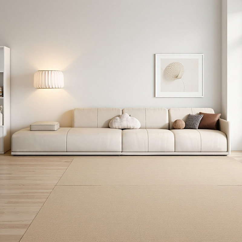 Canapé modulaire beige en cuir véritable, Orienté à gauche (vu de face)