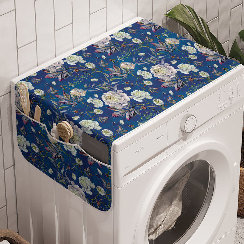East Urban Home Peony Pattern Washing Machine Organizer Pack of 2 47" x 18.5" Cobalt Blue Pale Yellow