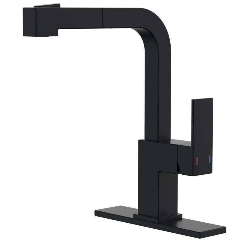 Robinet de cuisine carré avec douchette extractible, Noir mat
