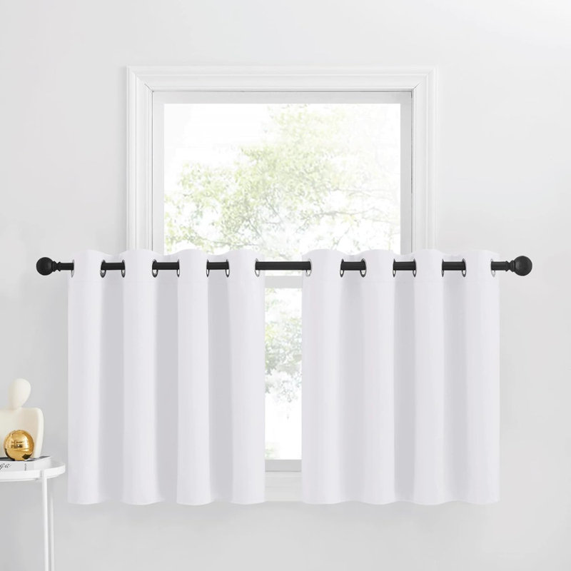 Blackout Small Window Valances, Rustic Farmhouse Curtains Grommet Top Thermal Insulated Window Drapes for Kitchen/Bathroom/Basement, 2 Panels.