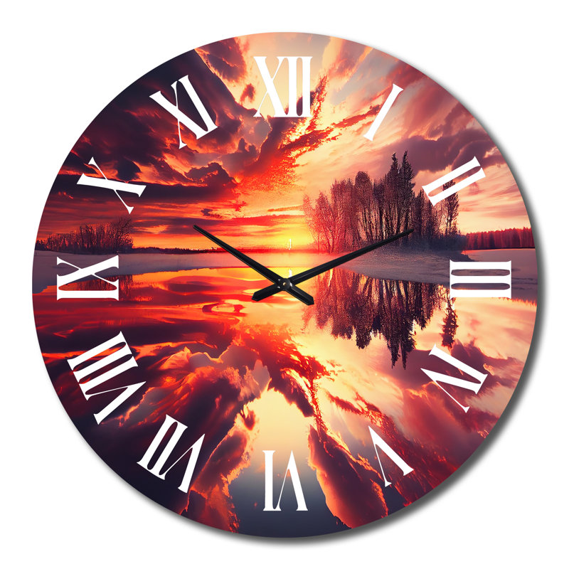 Horloge murale majestueuse sur un lac enneigé III, Très grand