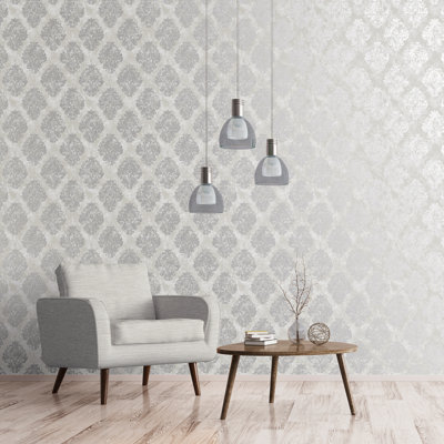 Rouleau de papier peint damassé métallique L 33 pi x l 21 po