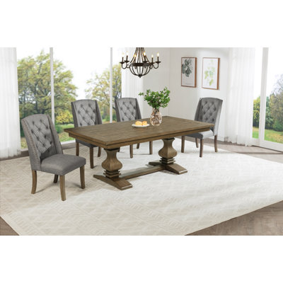 Ensemble de salle à manger en chêne brun avec chaises d'appoint capitonnées