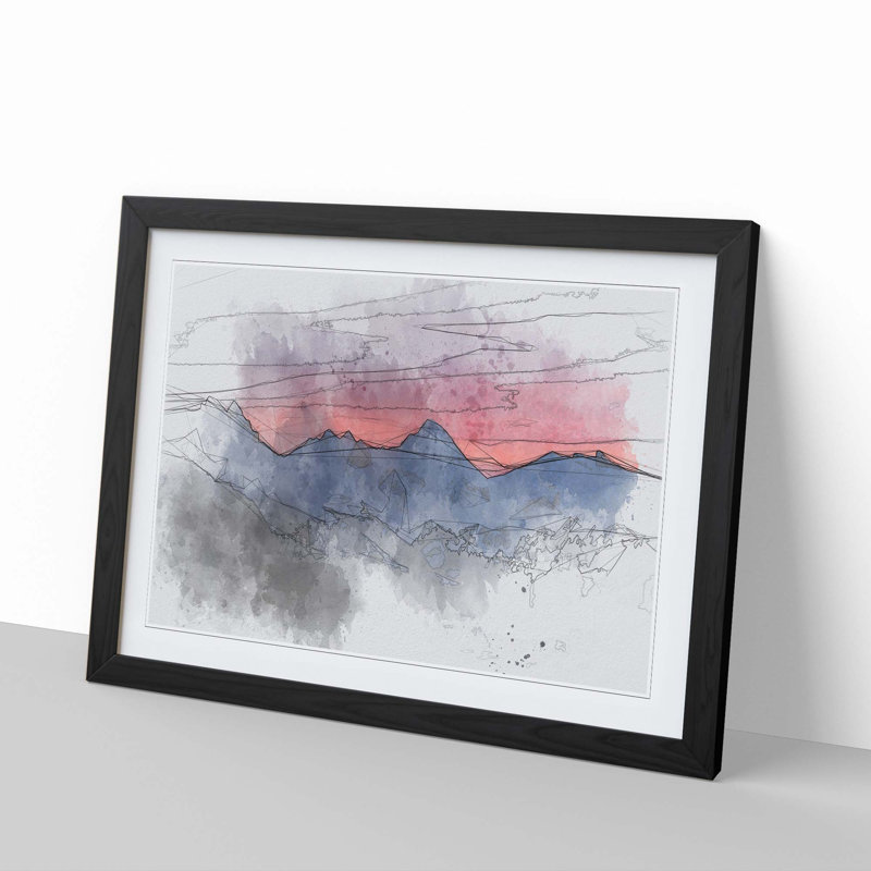 Mountain Ridge Sunset in Abstract - Picture Frame Graphic Art Print, Black Framed, 48cm H x 65cm W x 2cm D