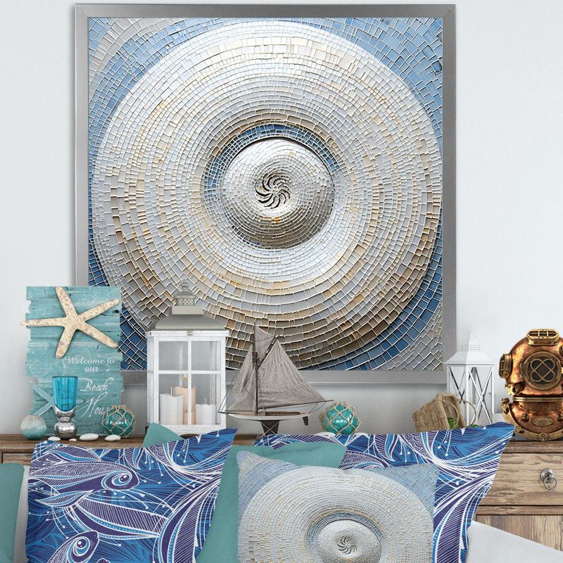 Coquillage argenté tourbillonnant - Nautilus, impressions encadrées, H 16 po x l 16 po x P 1 po, Cadre simple argenté