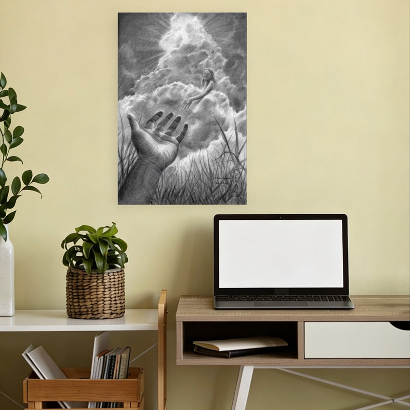 «Celestial Connection», art abstrait surréel, paysage abstrait, art mural, 18" H x 12" W