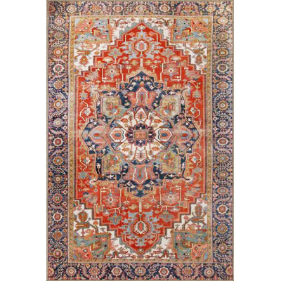 Multicolored Traditional Motif Ethnic Floral Patterned Vintage Decorative Carpet