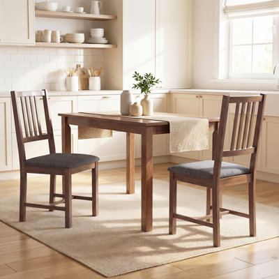 Wooden Dining Chairs Set of 2, Mid-Century Modern Upholstered Kitchen Chairs with Slat Backrest, Rubberwood Legs and Padded Seat for Dining Room, Living Room, Gray