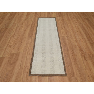 2 pi 5 po x 8 pi 3 po blanc d'hiver, ton sur ton, moderne, rayures verticales, tissage à plat, texture, noué à la main, laine naturelle non teinte, tapis de couloir, tapis oriental