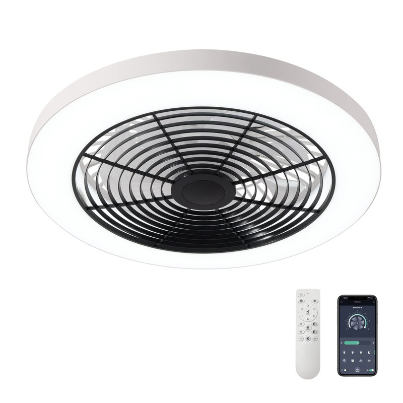 Ventilateur de plafond à DEL standard de 19,7 po avec télécommande / application Jahcure, ventilateur de plafond à profil bas avec lumière, ventilateur de plafond encastré