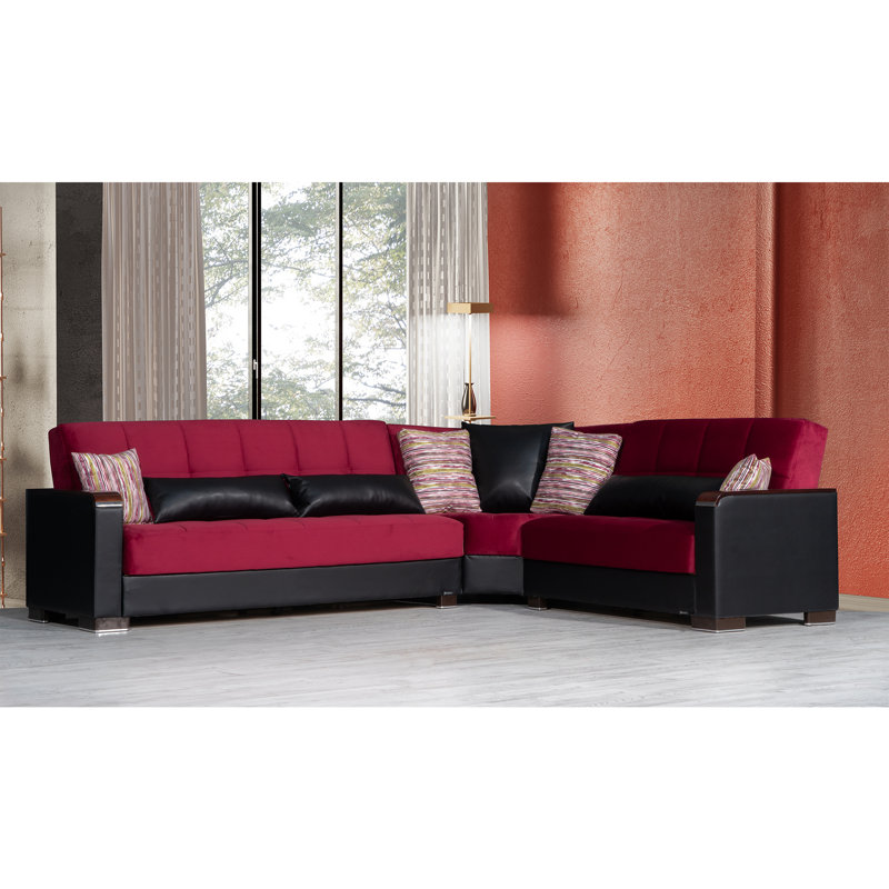  Nadler X Fabric Upholstered 224” Convertible Sectional Sofa Bed with Storage – Firm Support L-Shaped Sleeper Sectional for Small Spaces