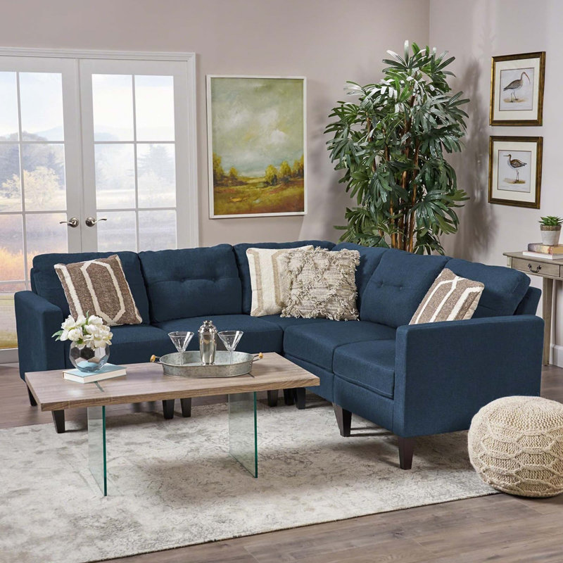 Canapé modulaire rembourré 5 pièces Mirod, Tissu bleu