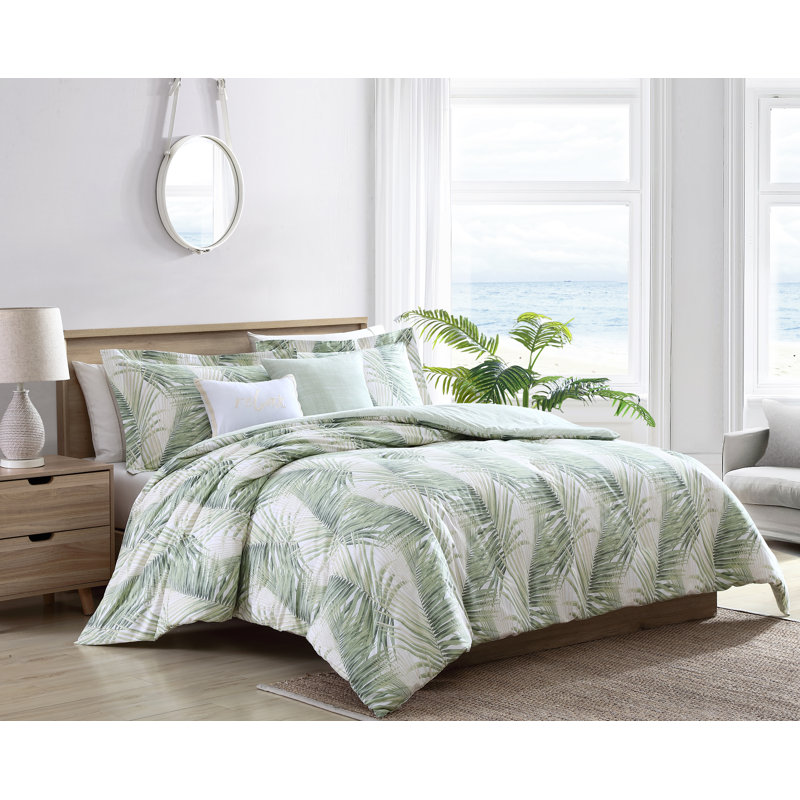 Tommy Bahama Kauai Green Cotton Reversible 5 Piece Comforter Set, King Comforter + 2 Shams + 2 Throw Pillows