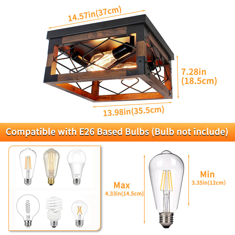 Lucelia 4-light Metal Wood Frame Caged Unique Flush Mount Ceiling Light Fixture