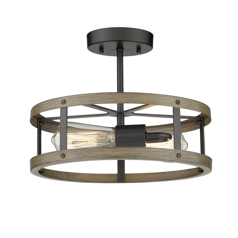 Imitation Wooden Semi Flush Mount Ceiling Light Fixture
