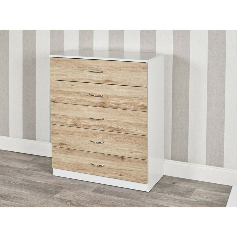 Keever 75cm W 5 - Drawer Chest of Drawers, White/Oak