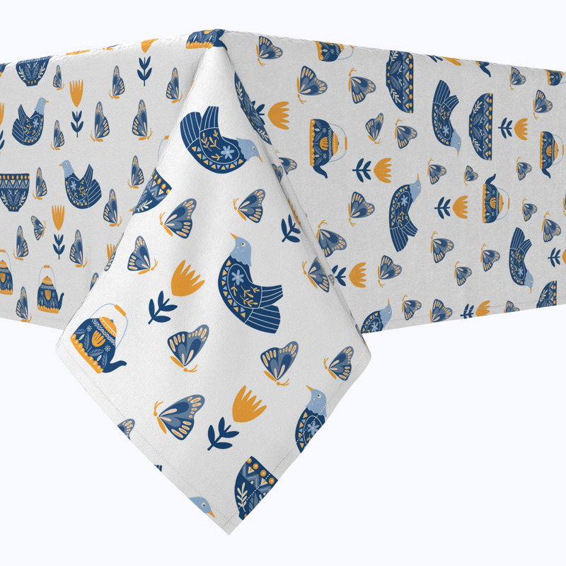 Rectangular Tablecloth, 100% Cotton, 52X104", Teapots & Butterflies, 84" L x 60" W