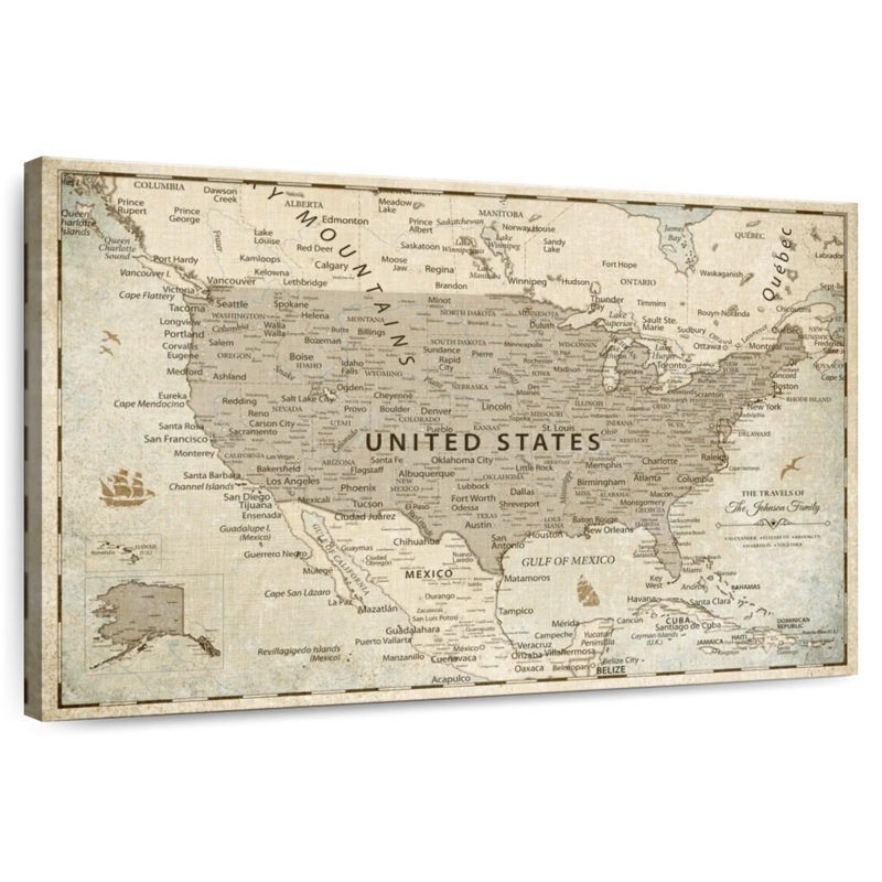 Carte des États-Unis personnalisée avec punaise rétro, H 24 po x l 36 po, Oui