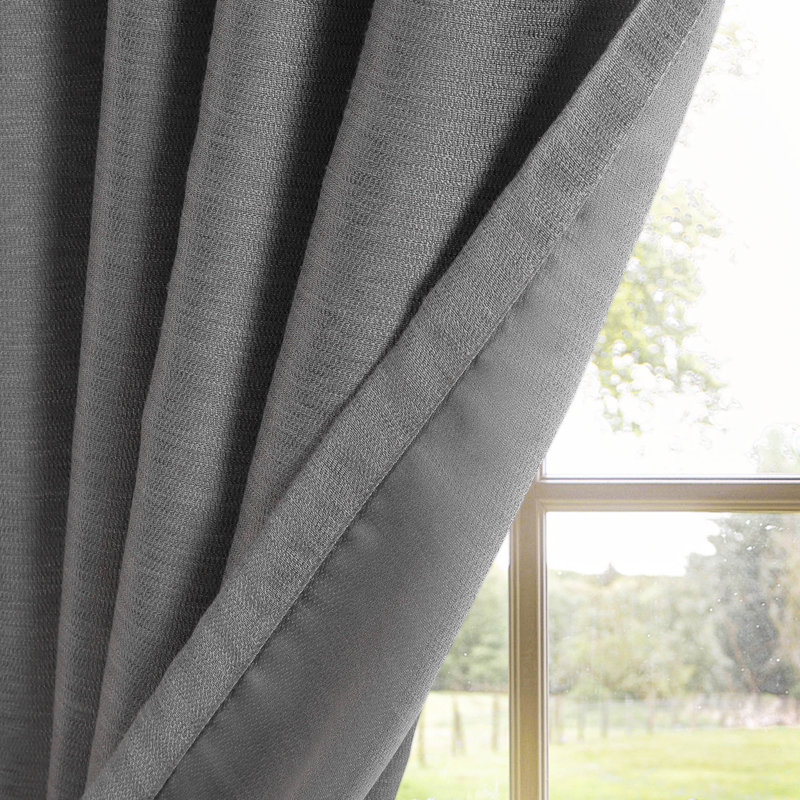 Woven Textured Room Darkening Grommet Panel Pair(2 Panels), 52" W x 96" L, Dark Gray
