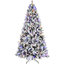 Arbre de Noël 7,5 pi floqué avec 400 lumières DEL colorées avec boule G45, arbre réaliste articulé en PE + PVC + aiguille dure avec fil mémoire, 10 modes d'éclairage, interrupteur au pied et support en métal stable-561401009