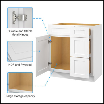 30 In. W X 21 In. D X 34.5 In. H In Shaker Grey Plywood Ready To Assemble Floor Vanity Sink Base Kitchen Cabinet With Left Door