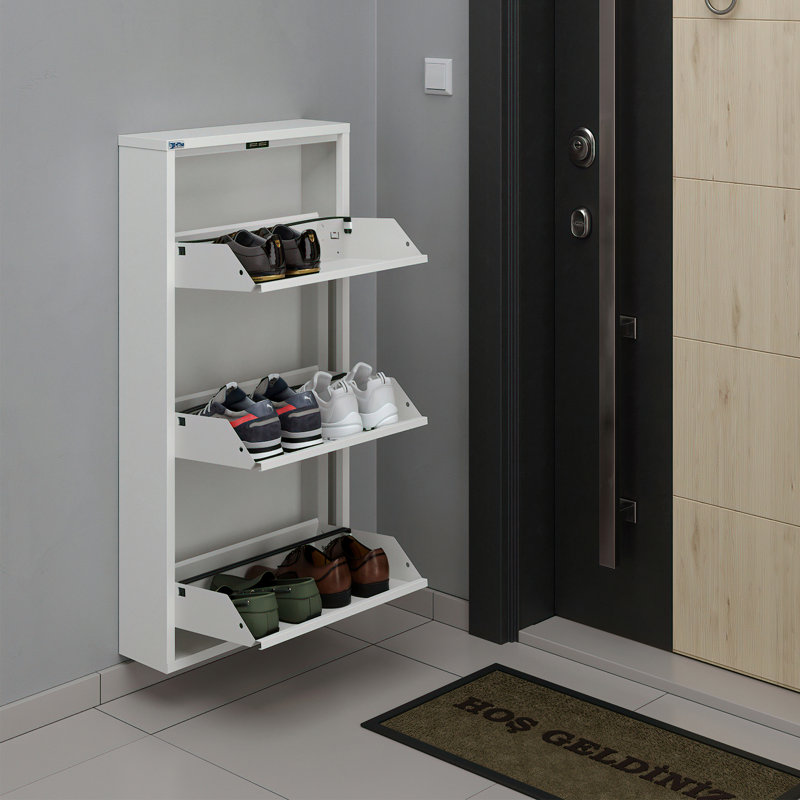 Armoire à chaussures en métal 3 portes AYK, Blanc