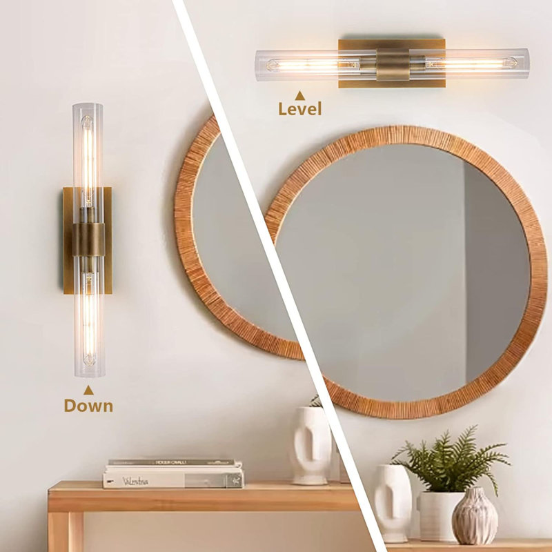 Fabrianna Brass Wall Sconce Light, 22.8'' Gold Sconces Wall Decor with Clear Glass Shade, Gold