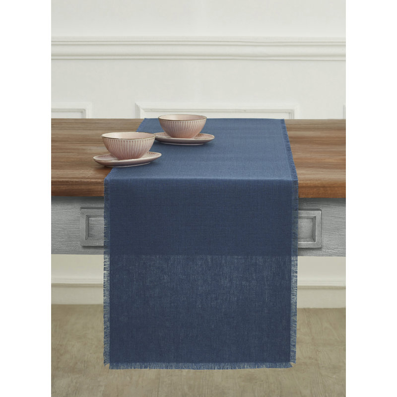 Fringe - 100% Pure Linen Table Runner, Vintage Blue, 90" x 14" Rectangle