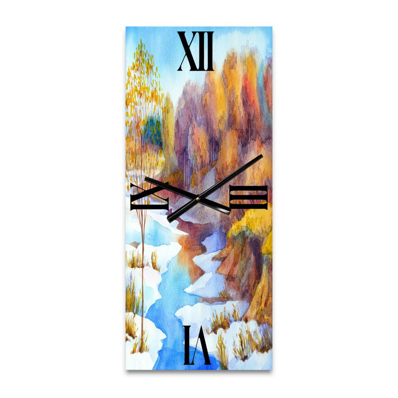 Horloge murale Stream in Winter Forest Valley, Petit