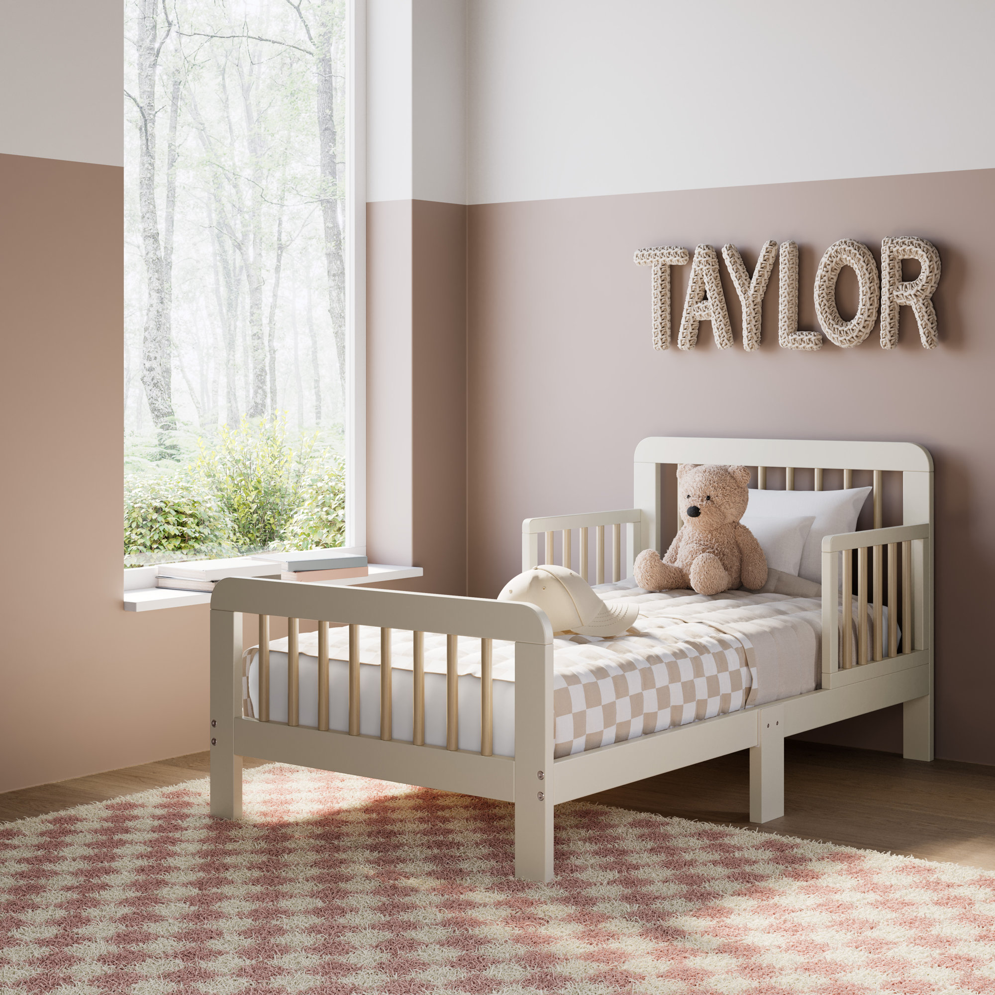 Pasadena Toddler Bed with Guardrails, Frosted Oat/Driftwood
