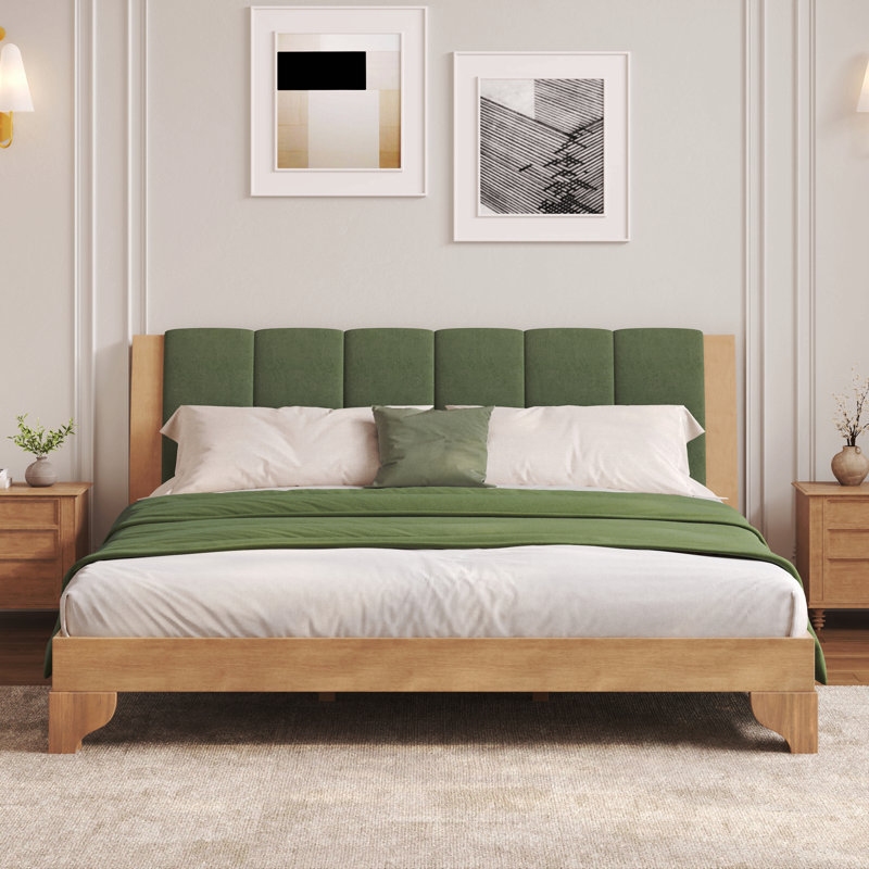 Cadre de lit en bois de pin de qualité supérieure, cadre de lit avec tête de lit inclus, lit Mid-Century moderne
